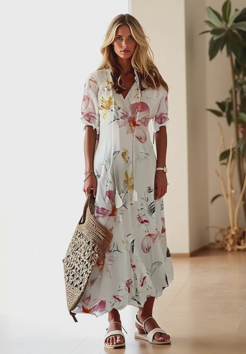 Norielle dlouhé květované boho šaty V výstřih