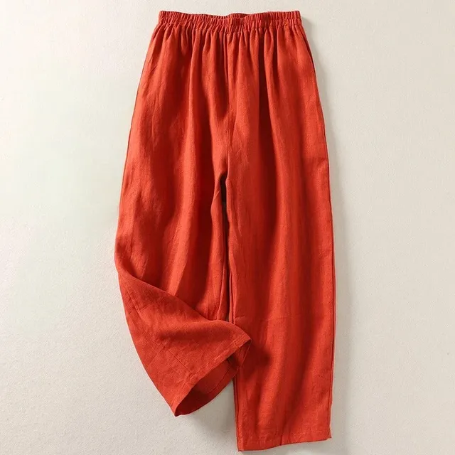 Norielle lněné kalhoty s gumou oranžové volné