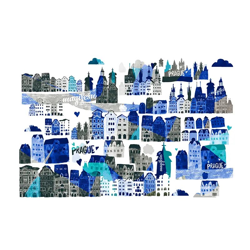Magifešn Prague Oldtown povlak na polštář 50x50 modrá Fairtrade