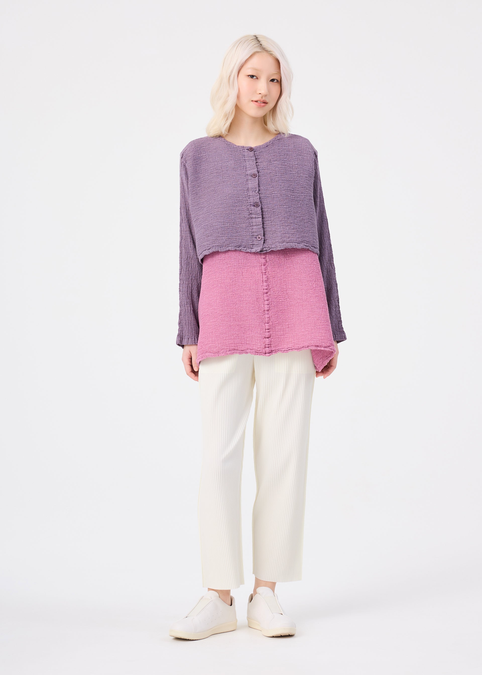Issey Miyake Me Polycotton Crepe kardigan taupe bavlna