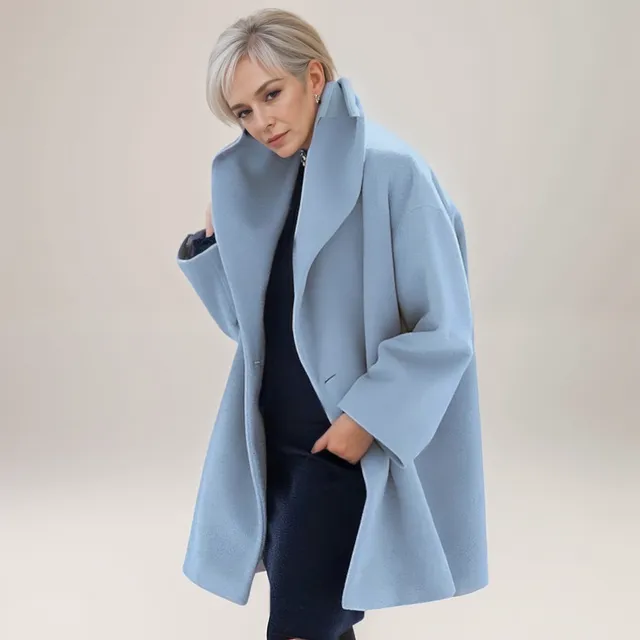 Norielle modrý oversize plášť se šálovým límcem