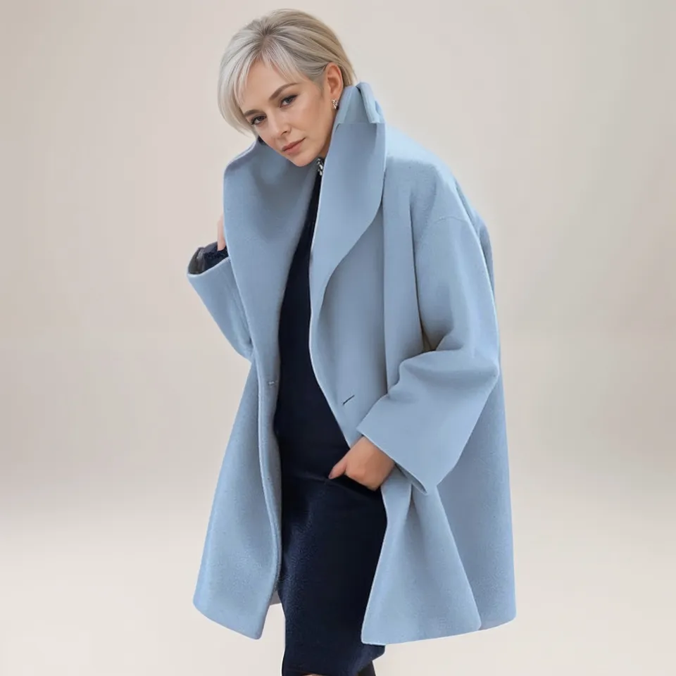 Norielle modrý oversize plášť se šálovým límcem