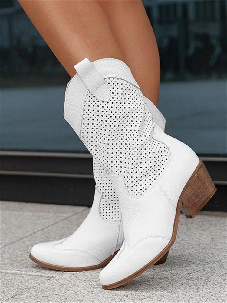 Norielle Western Chic kovbojské boty bílé perforované