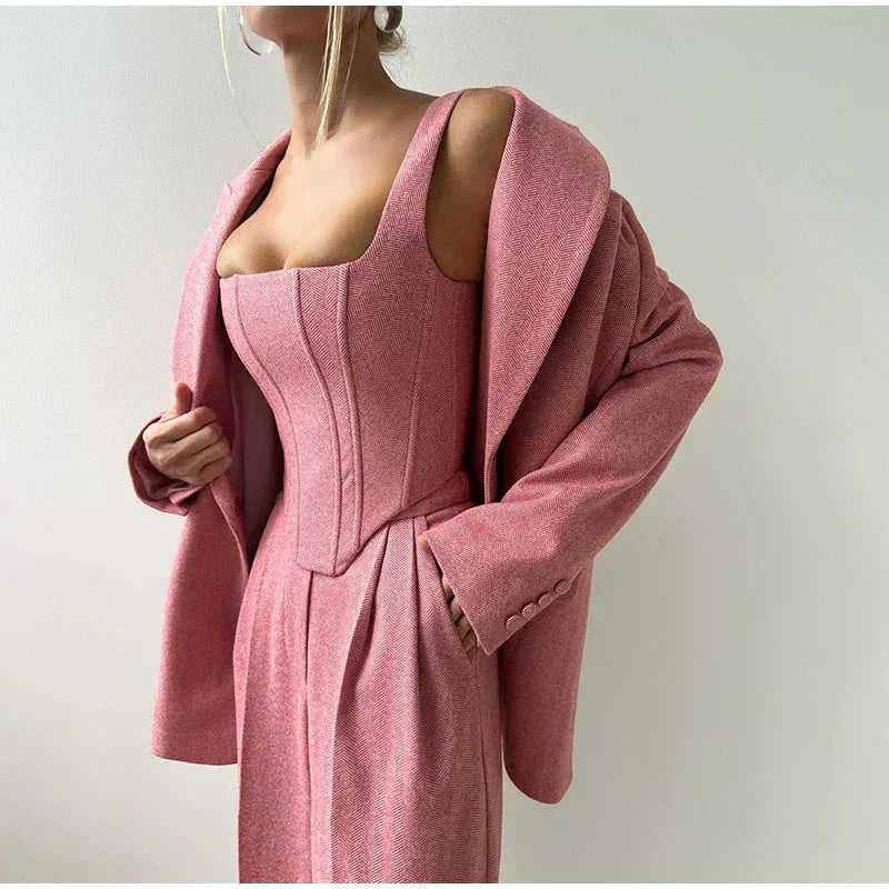 Norielle třídílný kostým sako vesta kalhoty šedý elegantní