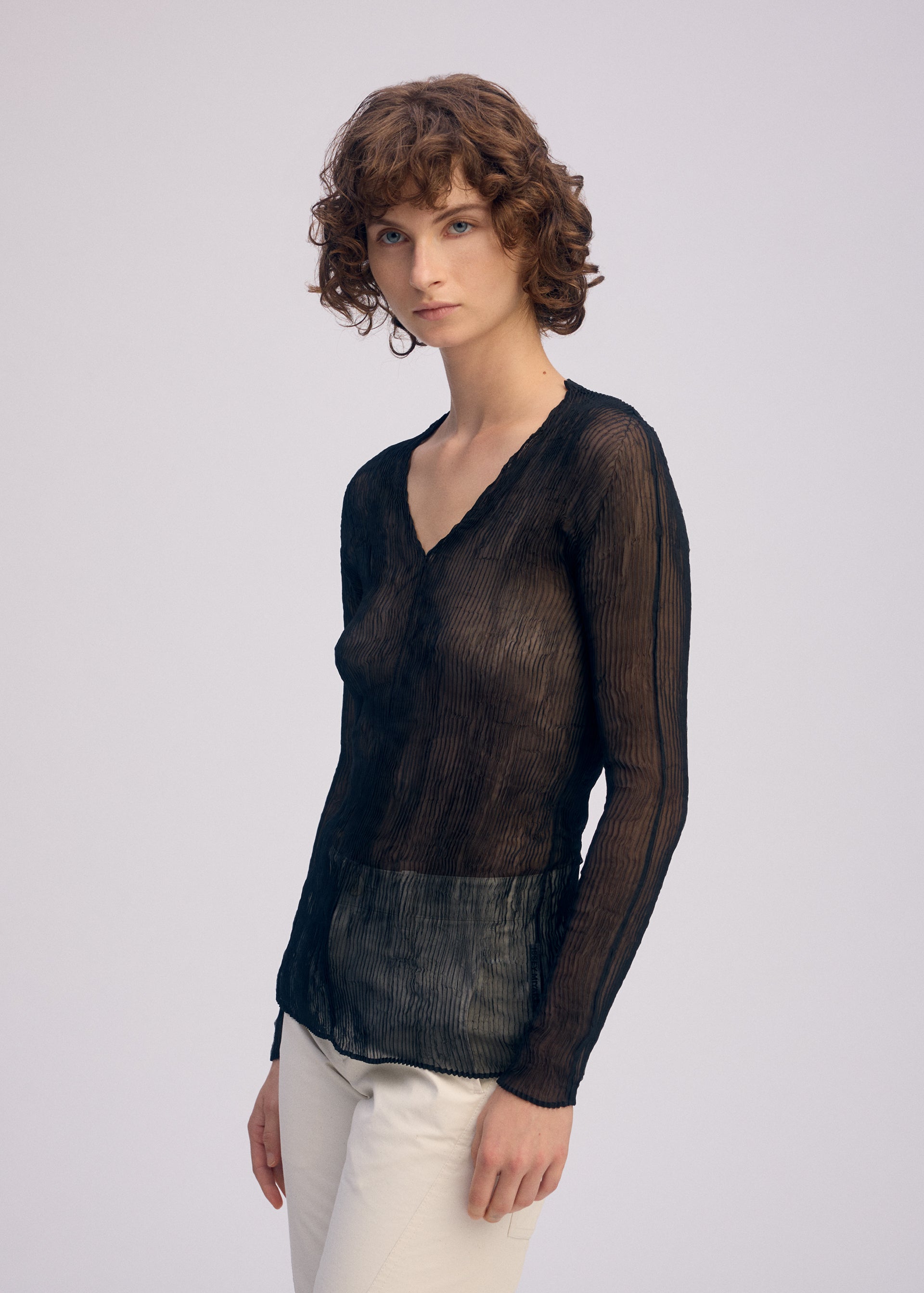 Issey Miyake Chiffon Twist BK/WT-66 top white