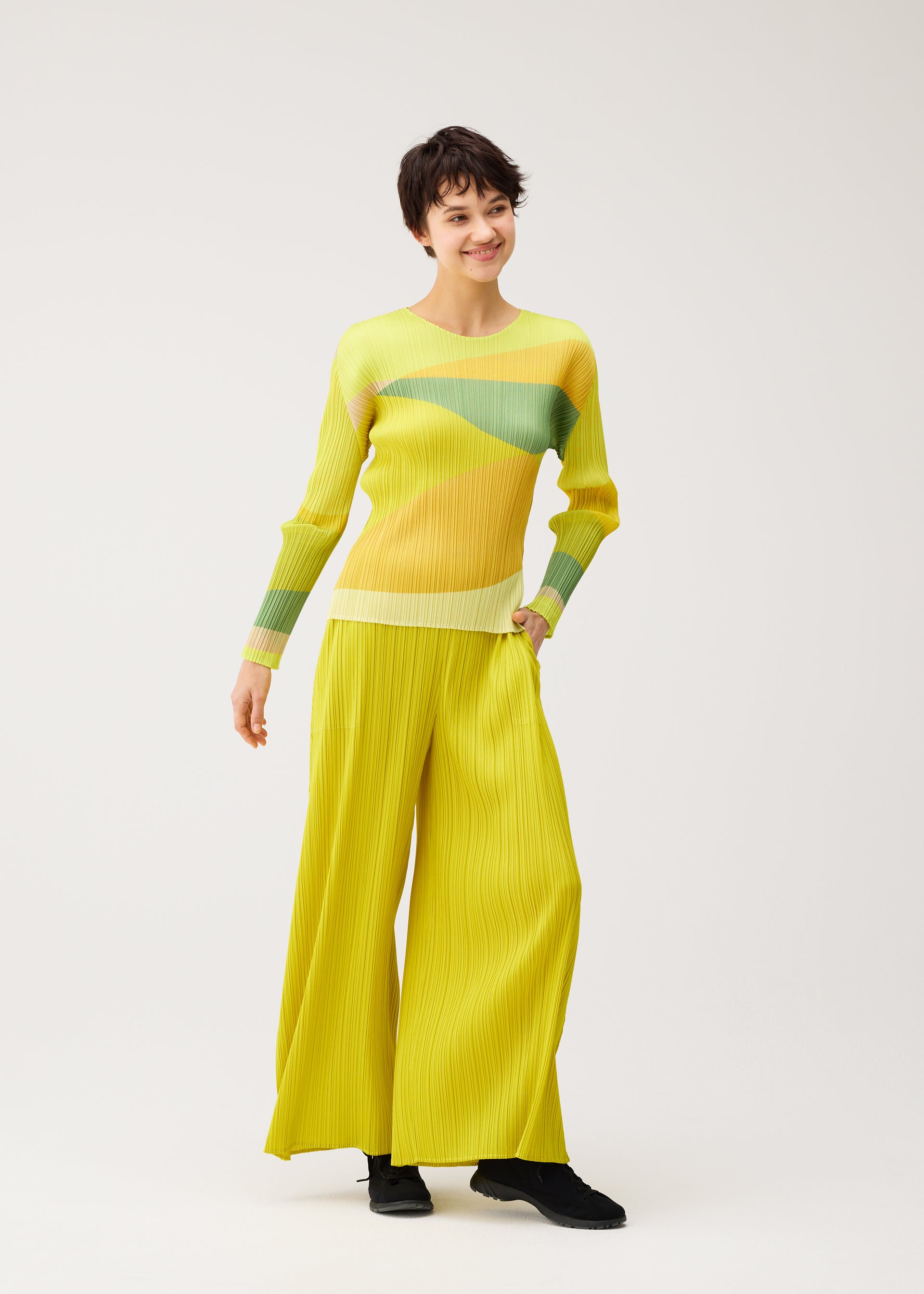 Issey Miyake Orbit top s dlouhým rukávem žlutá 3 průsvitný