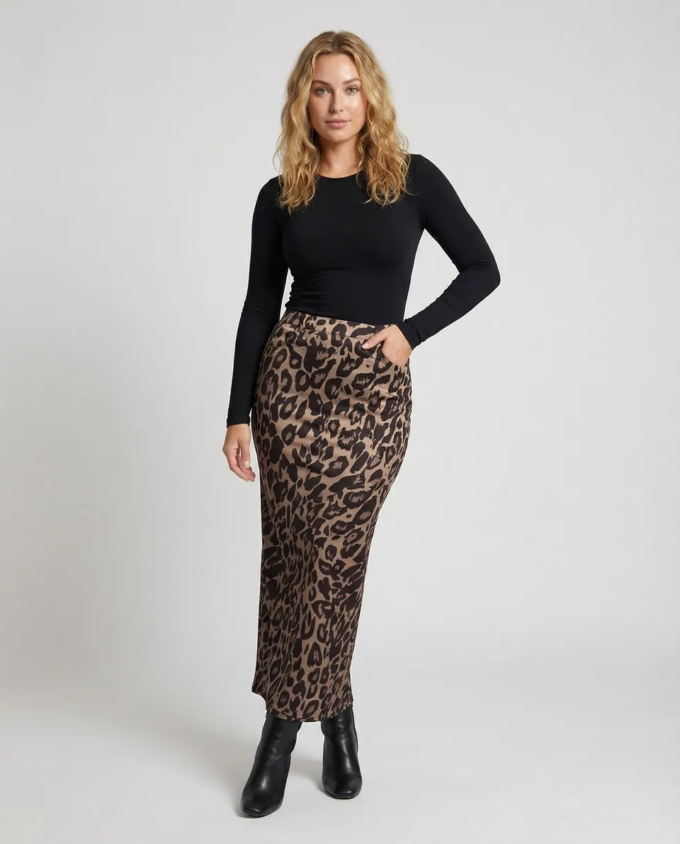 Norielle dlouhá sukně leopardí hnědá