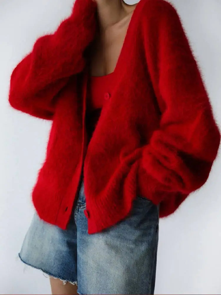 Norielle oversize svetr s výstřihem do V hnědý