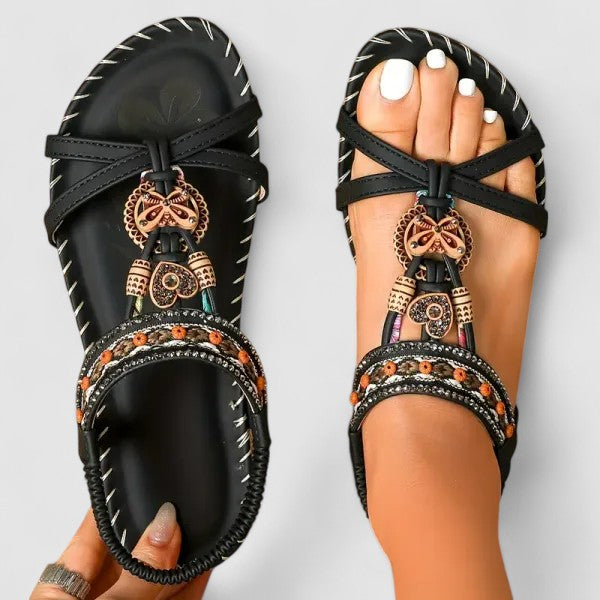 Norielle ploché sandály zelené boho zdobené
