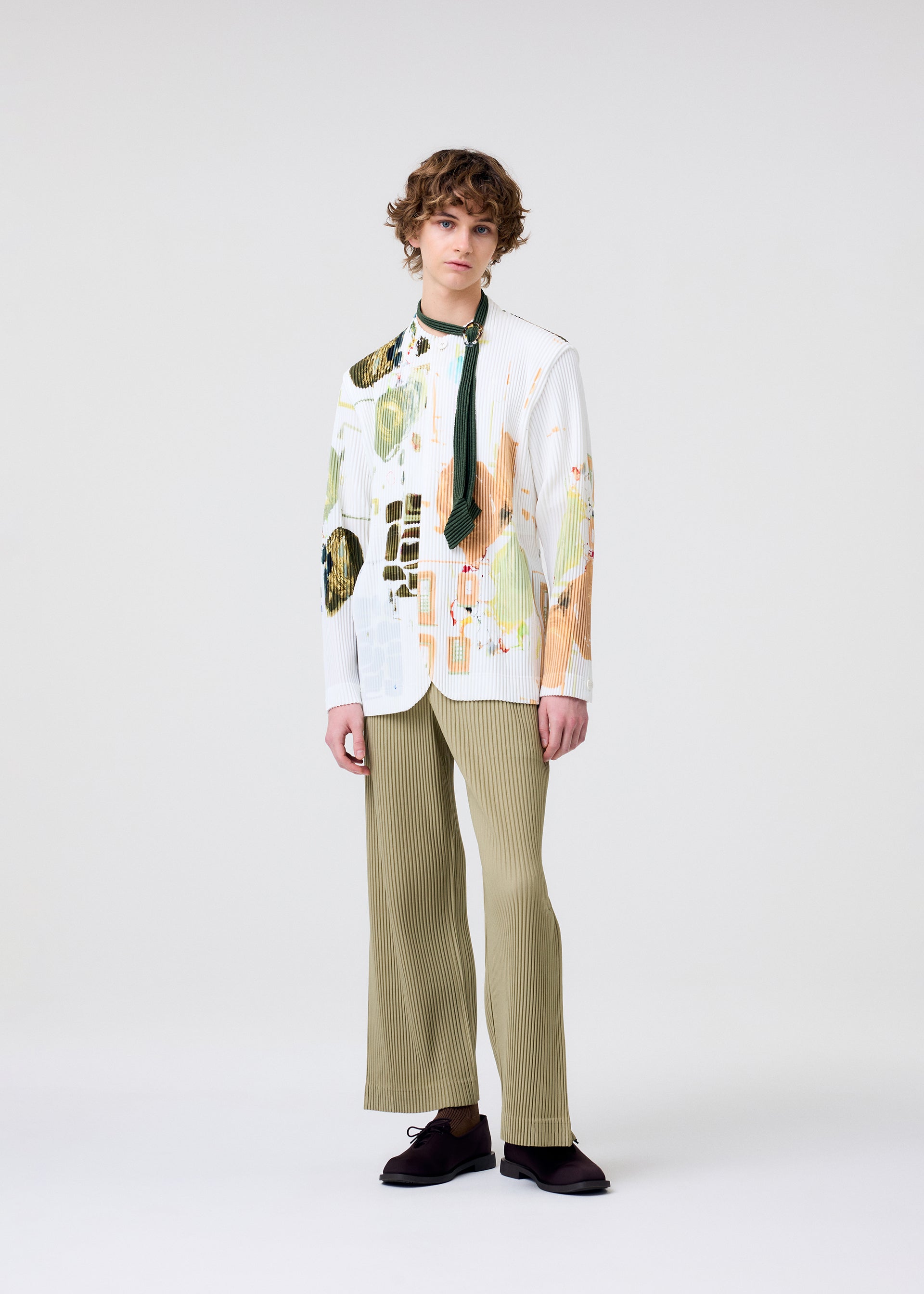 Homme Plissé Issey Miyake Pleated Seersucker kravata zelená