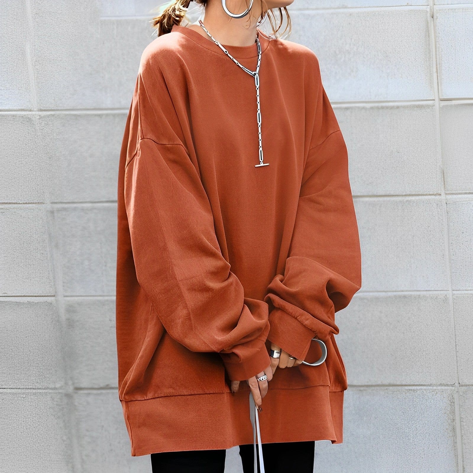 Norielle oversize mikina s kulatým výstřihem hnědá