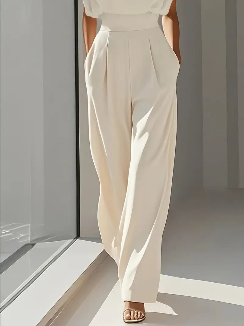 Norielle Drapé elegantní overal béžový široké nohavice