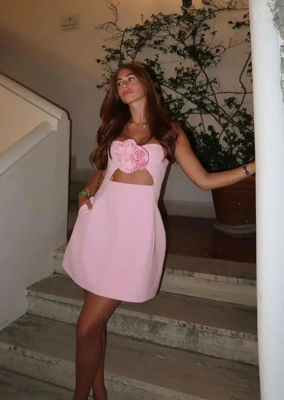 Norielle bustier mini šaty růžové s květem
