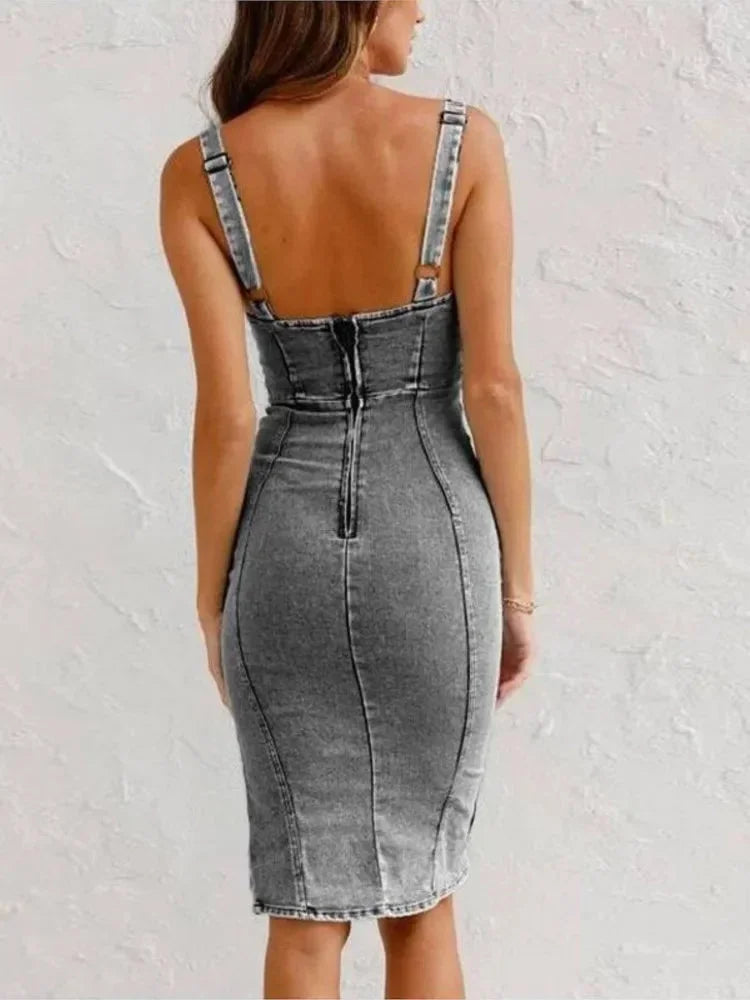 Norielle midi šaty bez rukávů denim modrá