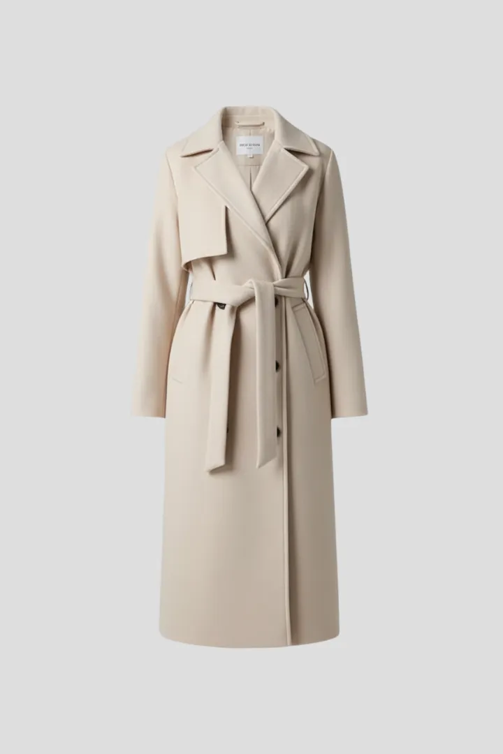 Norielle trenchcoat dlouhý dvouřadý pásek velbloudí