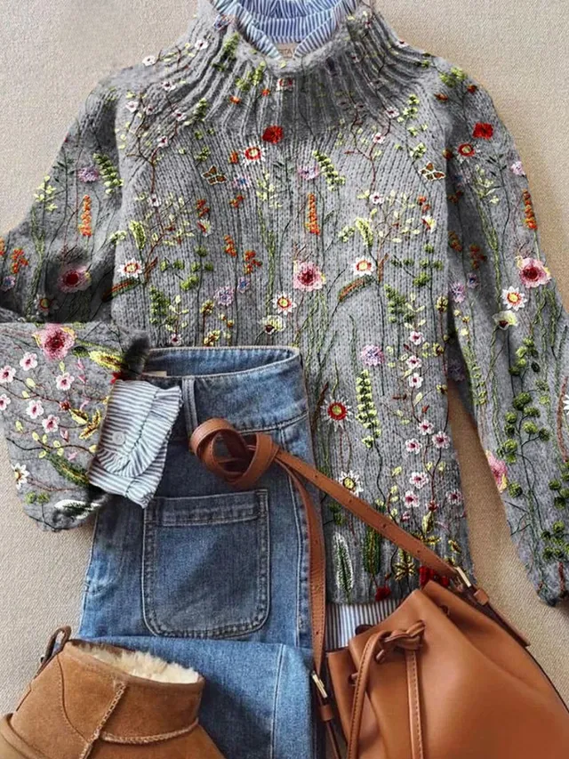Norielle žebrovaný květovaný svetr multicolor lehký