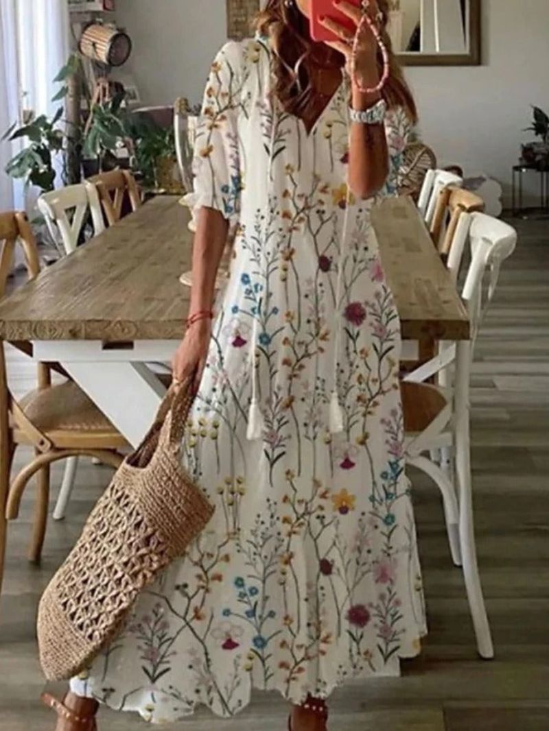 Norielle dlouhé květované šaty béžová boho