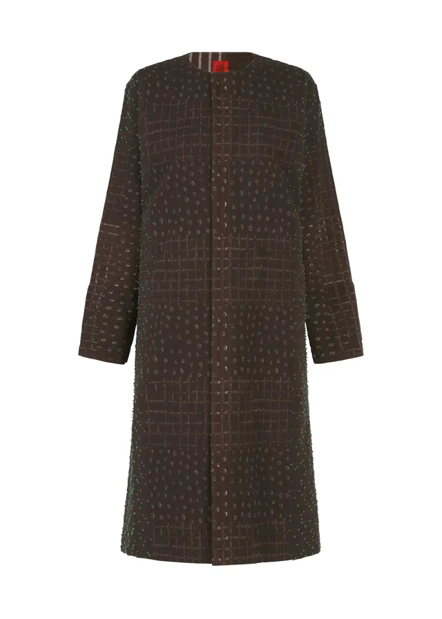 Issey Miyake Collage Stretch kabát dark brown kostka vel.2