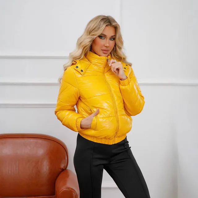 Norielle Aurelia lesklá bunda s kapucí modrá