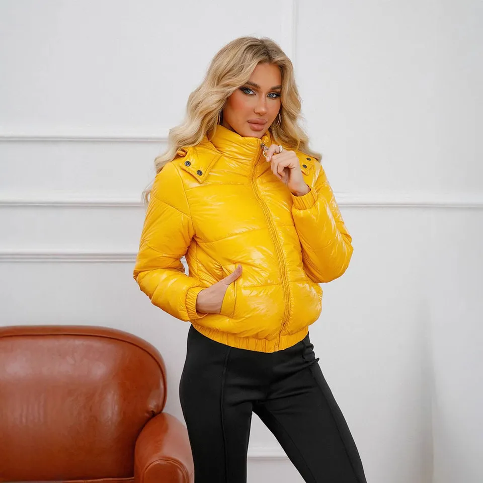 Norielle Aurelia lesklá bunda s kapucí modrá