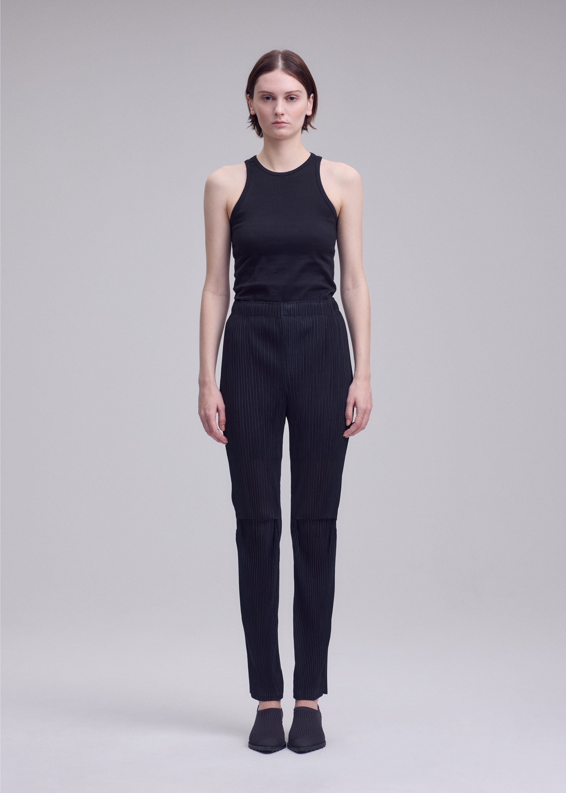 Issey Miyake Sheer Slit Pleats kalhoty černé průsvitné