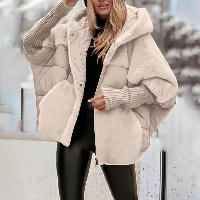 Norielle krátká oversize bunda s kapucí béžová teplá