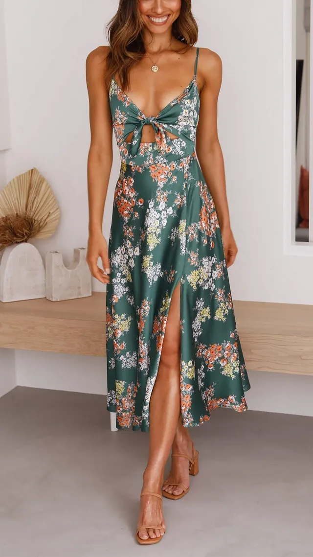 Norielle květované midi šaty floral s výstřihem V