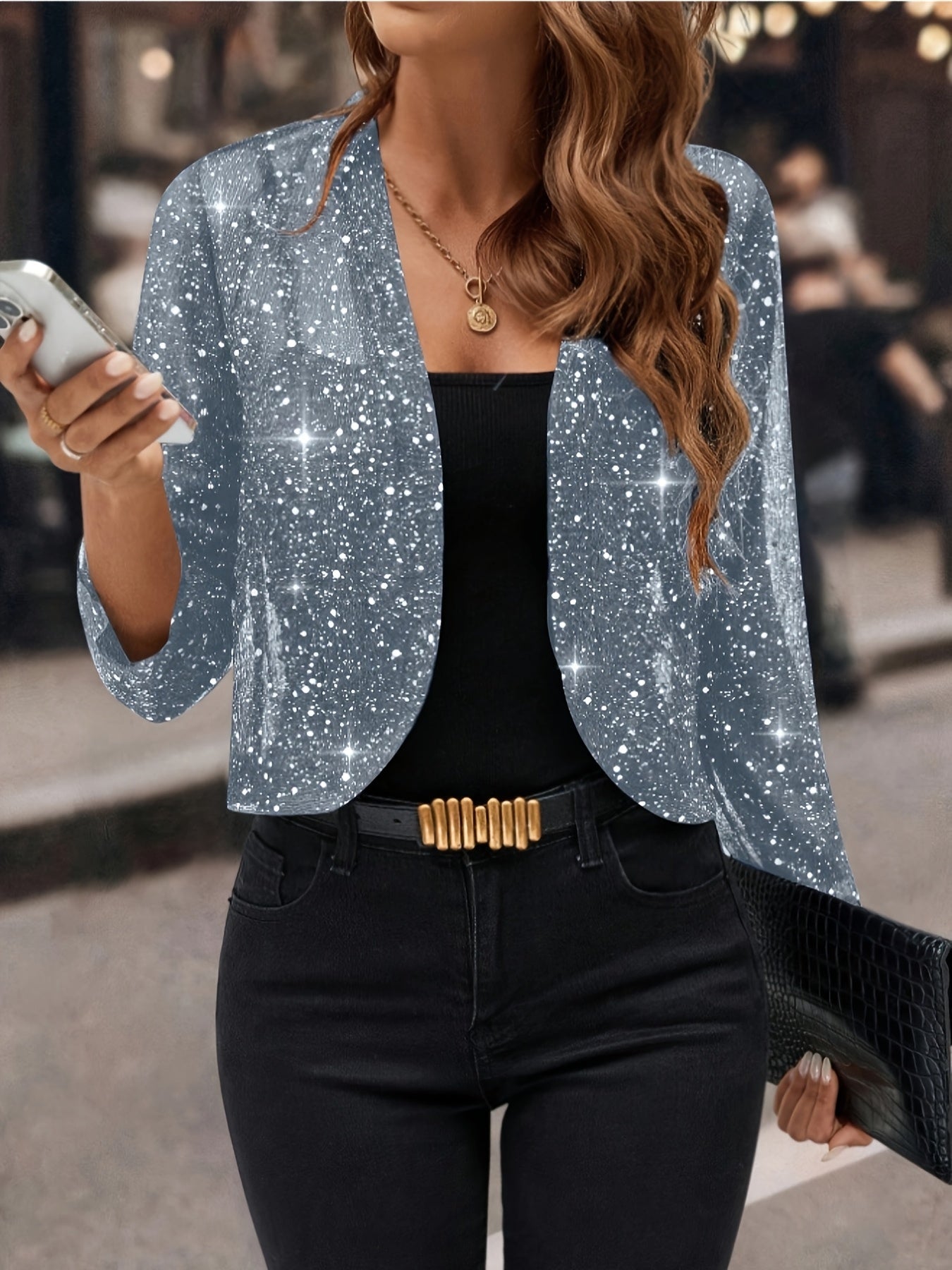 Norielle krátký cardigan s flitry růžový