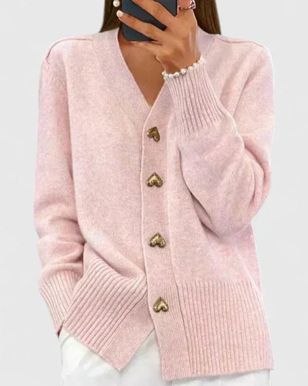 Norielle V-neck Heart kardigan růžový žebrovaný