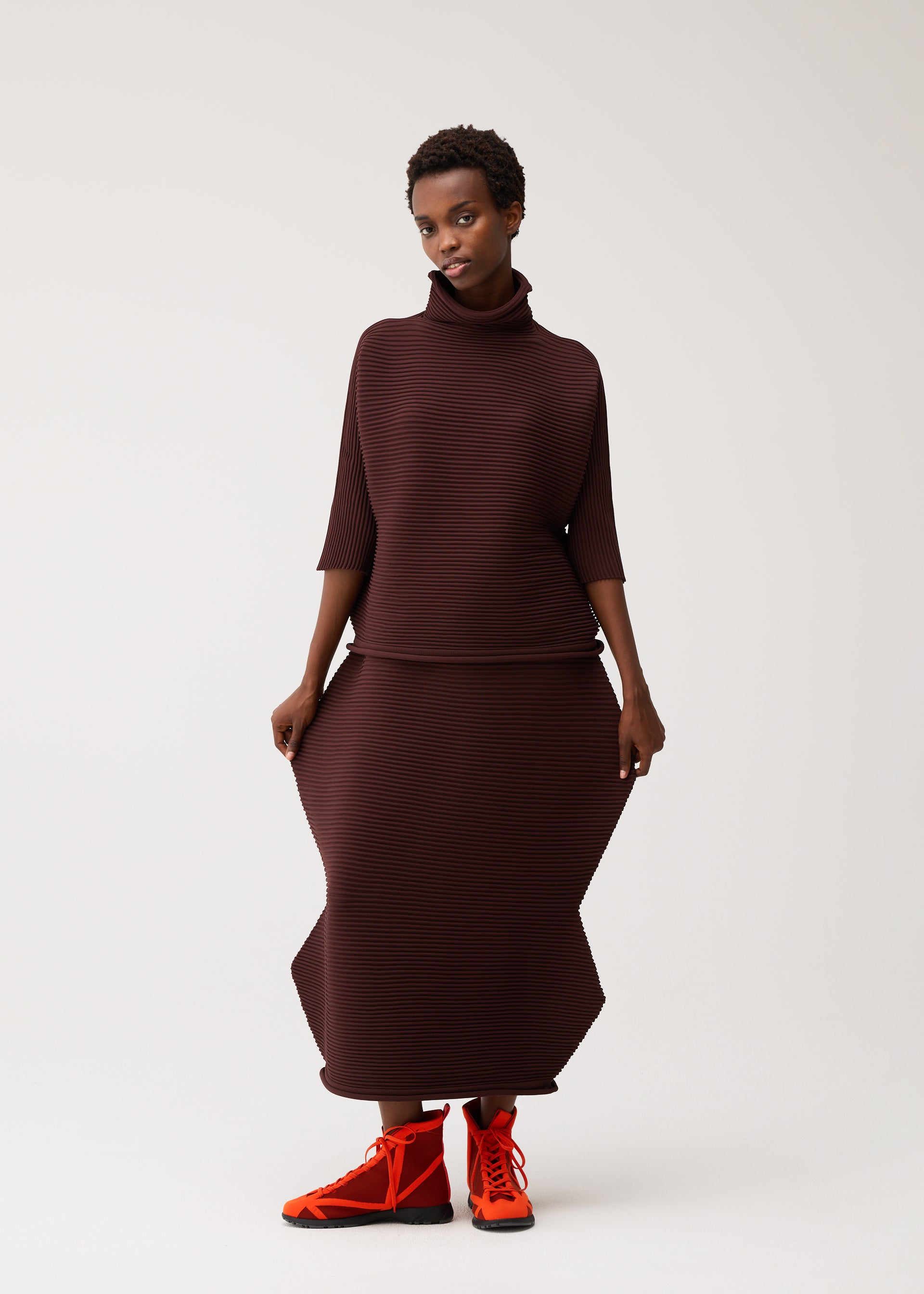 Pleats Please Issey Miyake Zig Zag Knit rolák černý