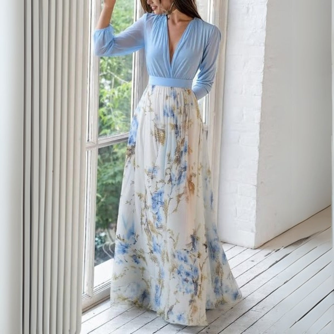 Norielle elegantní květované maxi šaty světle modrá