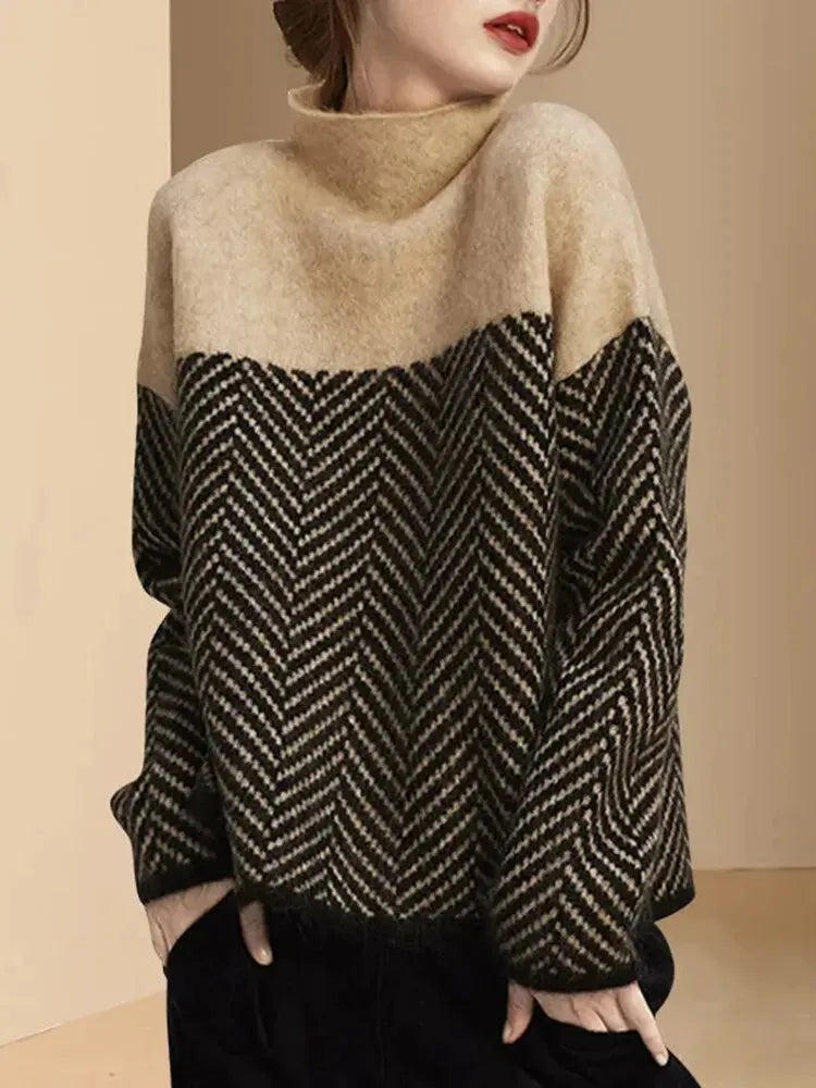 Norielle pletený rolák chevron khaki