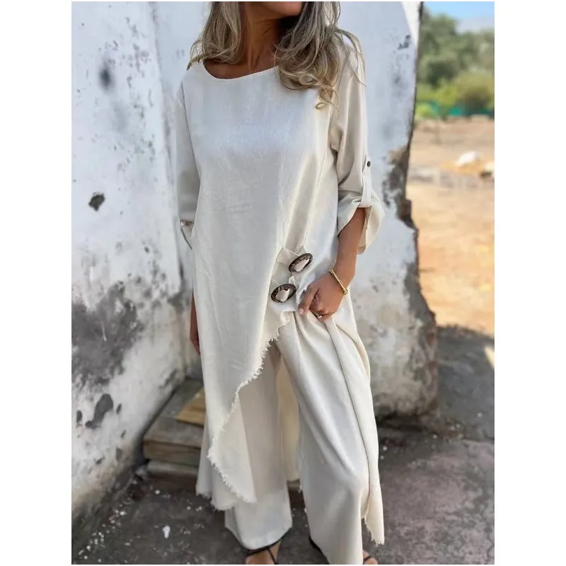 Norielle oversize boho souprava s kalhotami žlutá