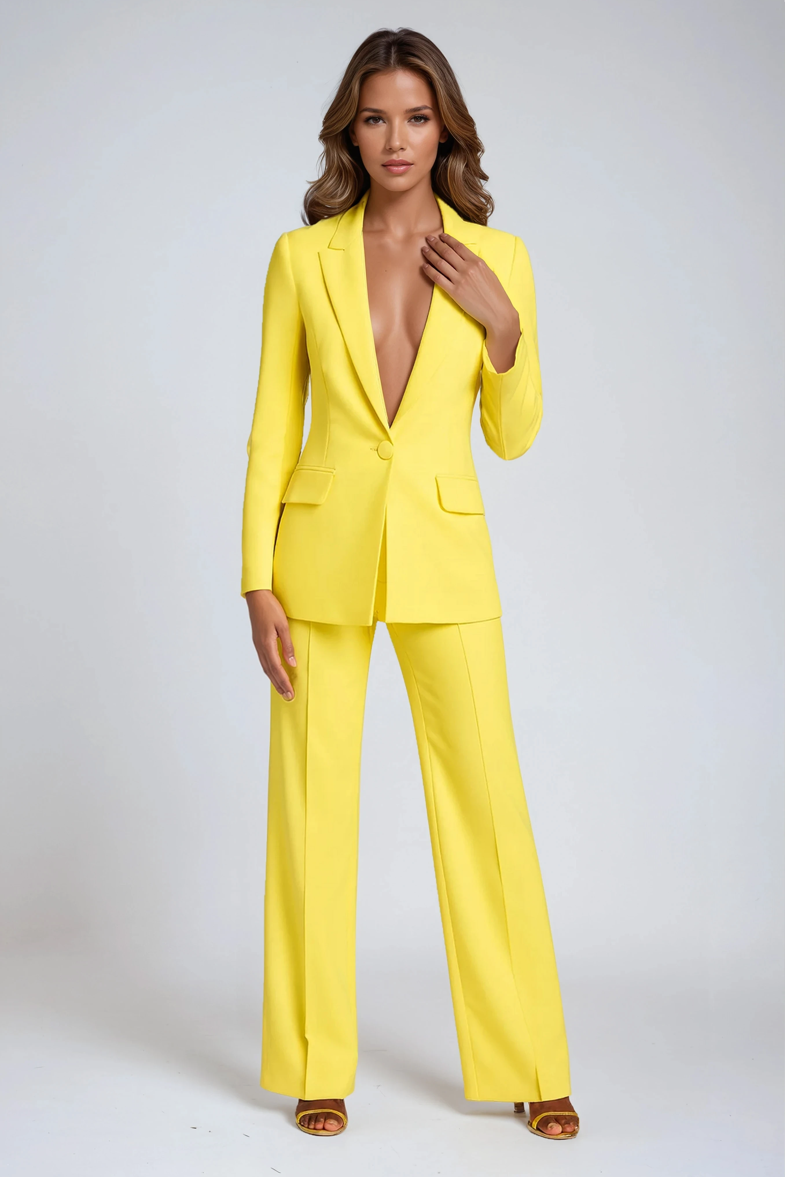 Norielle dámský kalhotový kostým žlutý S elegantní