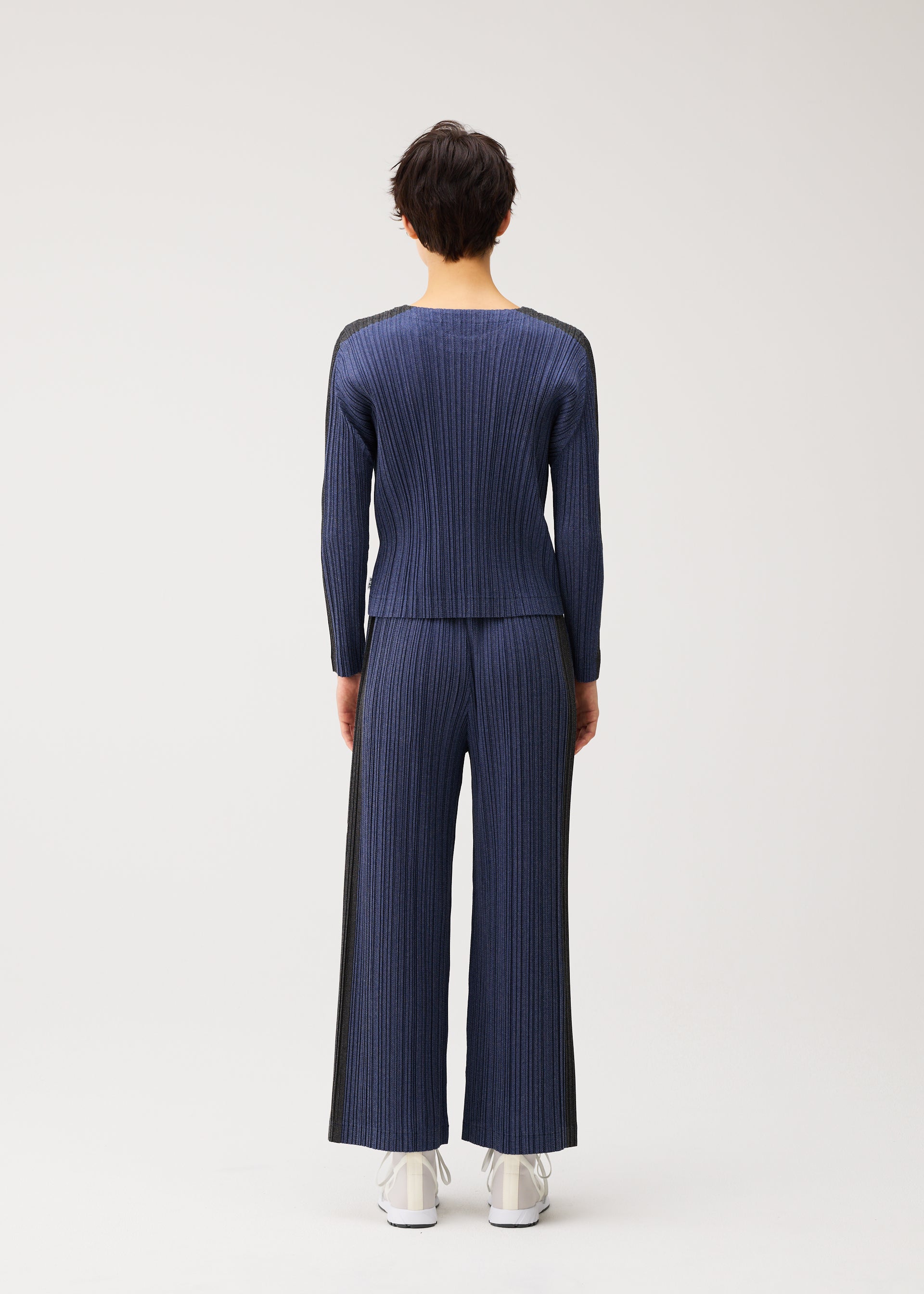 Pleats Please Issey Miyake Cotton Denim kalhoty navy lesklé