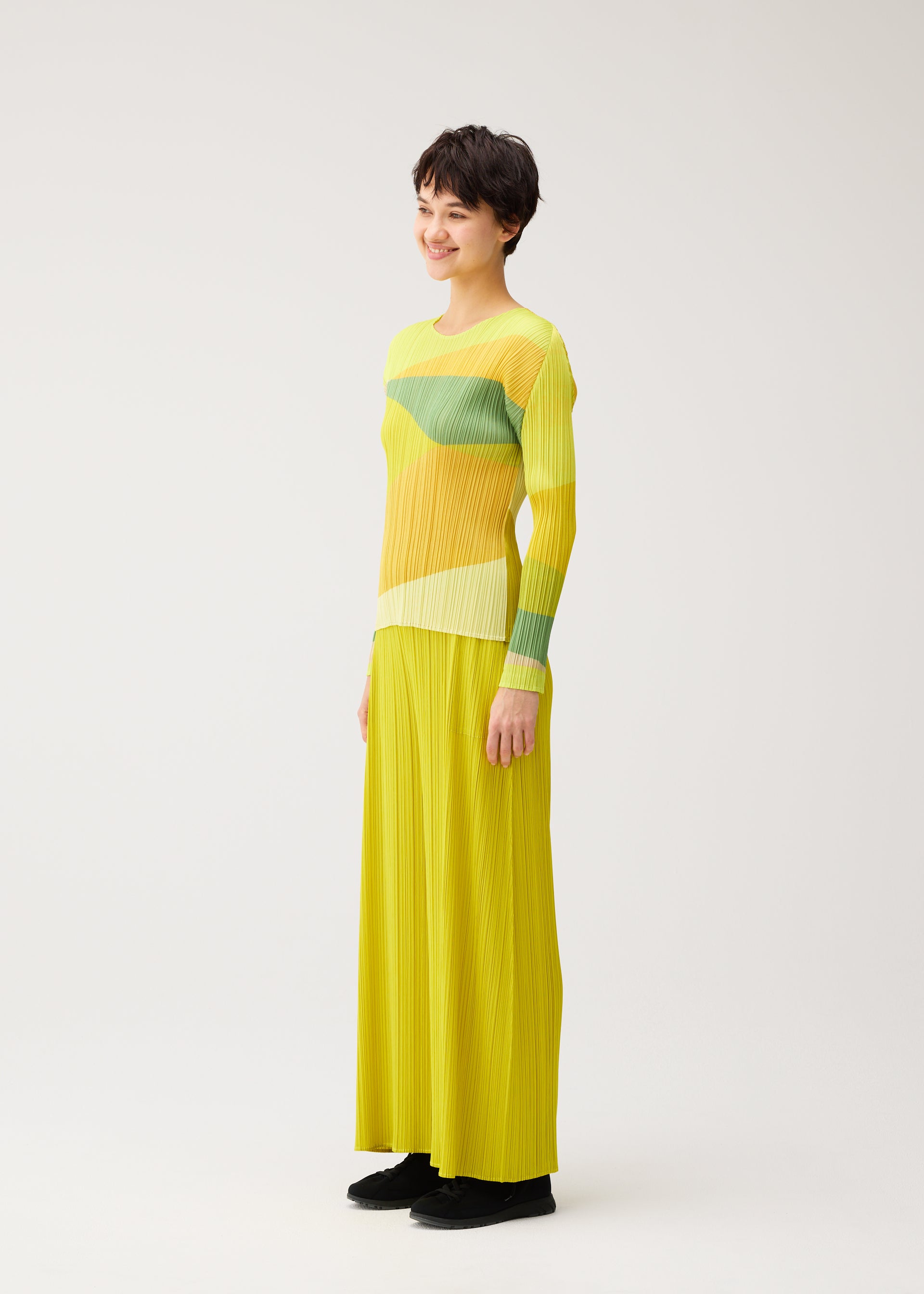 Issey Miyake Orbit top s dlouhým rukávem žlutá 3 průsvitný