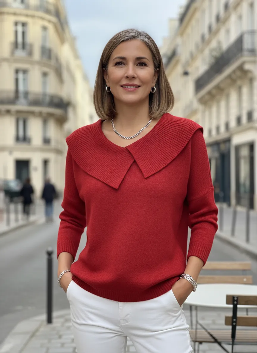 Norielle Essentiel svetr s velkým límcem zelený žebrovaný