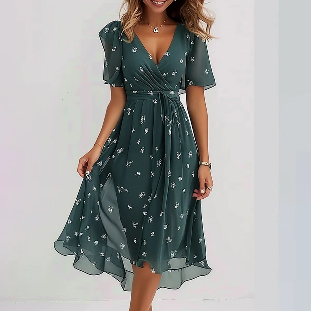 Norielle Floral dámské midi šaty květované modré