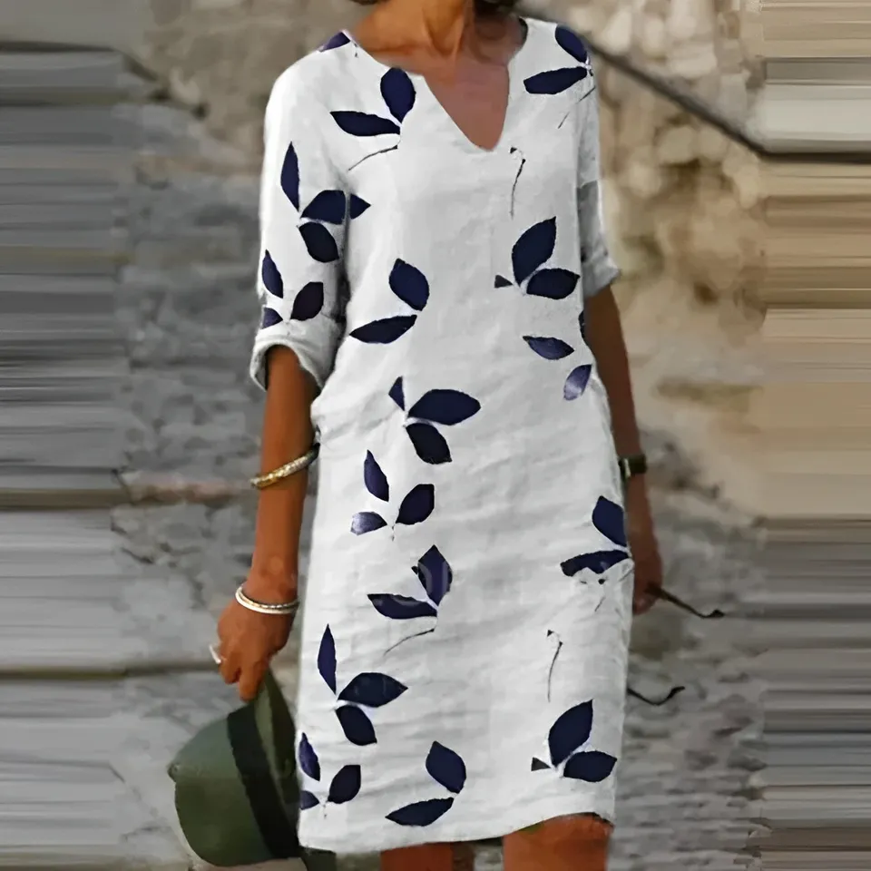 Norielle V-neck šaty letní bílá potisk