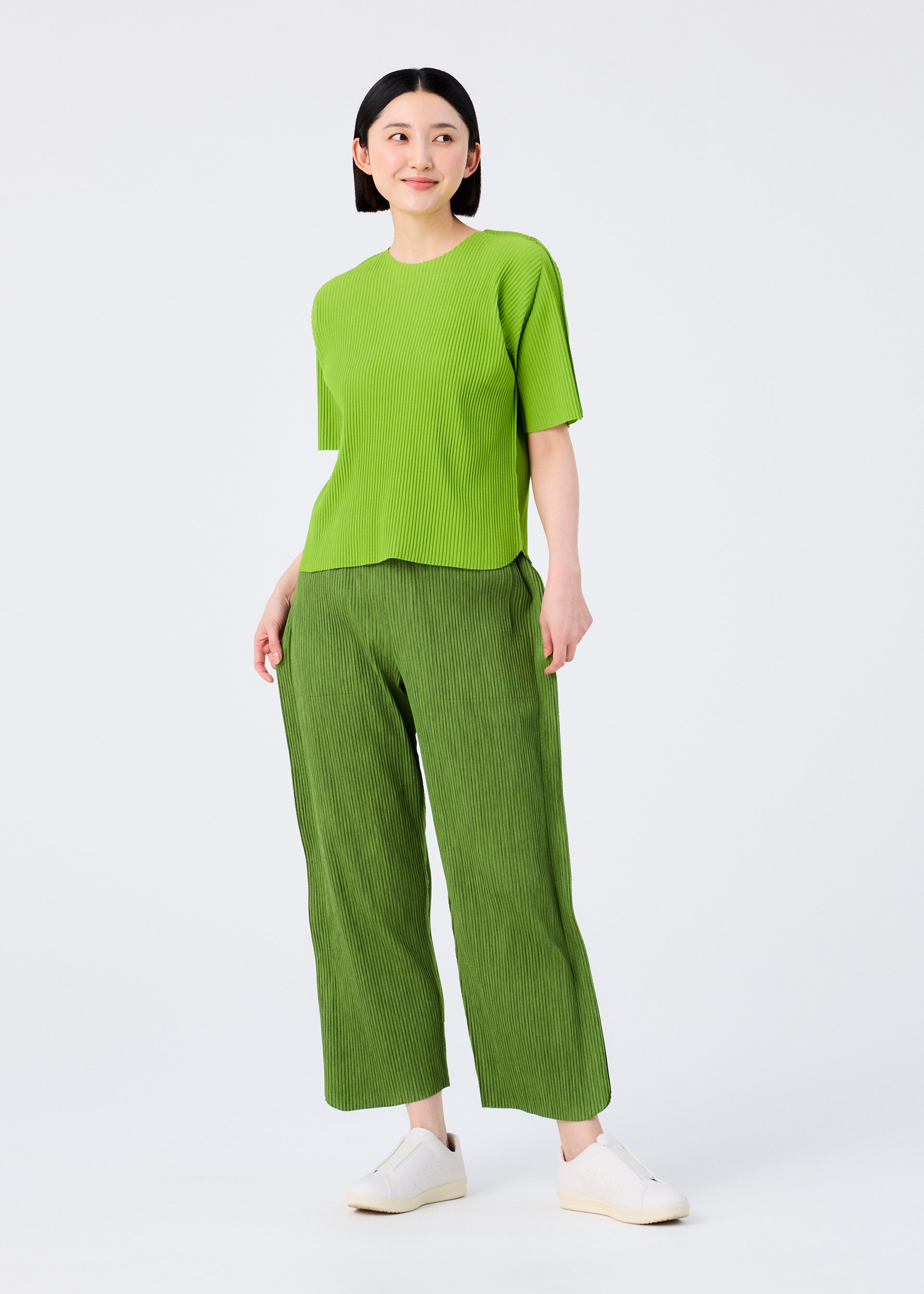 Issey Miyake Round Pleats top žlutý plisovaný krátký rukáv