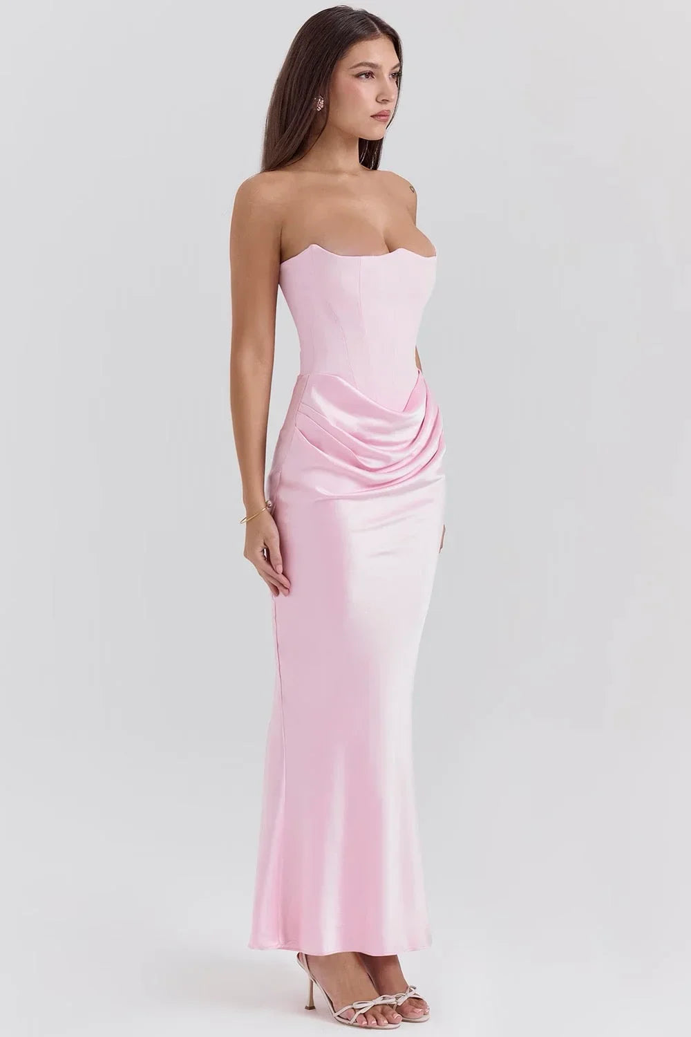Norielle dlouhé bustier šaty růžové drapované