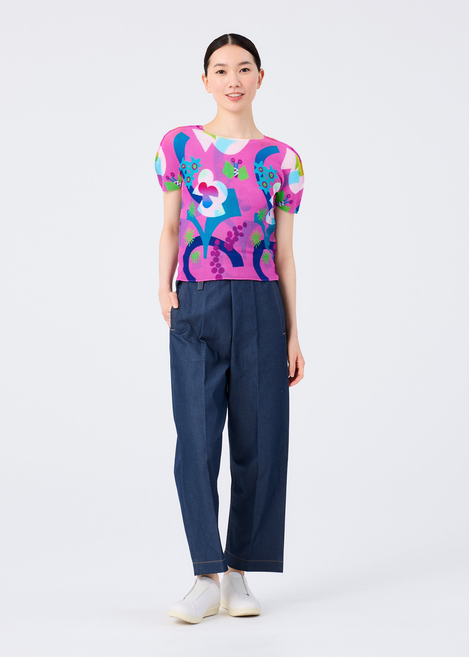 me Issey Miyake Flower Dome top růžový stretch plisé