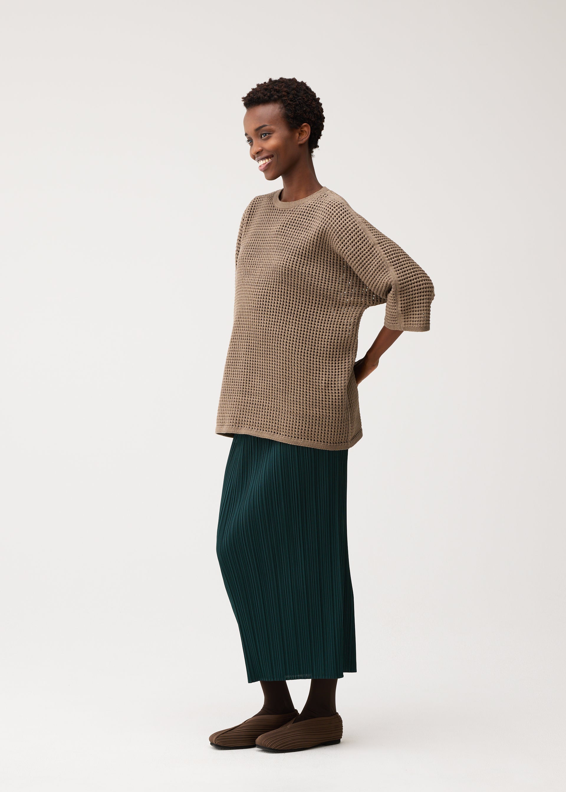 Pleats Please Issey Miyake Dot Knit vlněný svetr černý