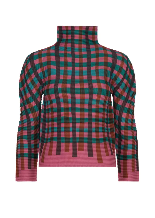 Issey Miyake Tape Check top pink-hued stretch plisé