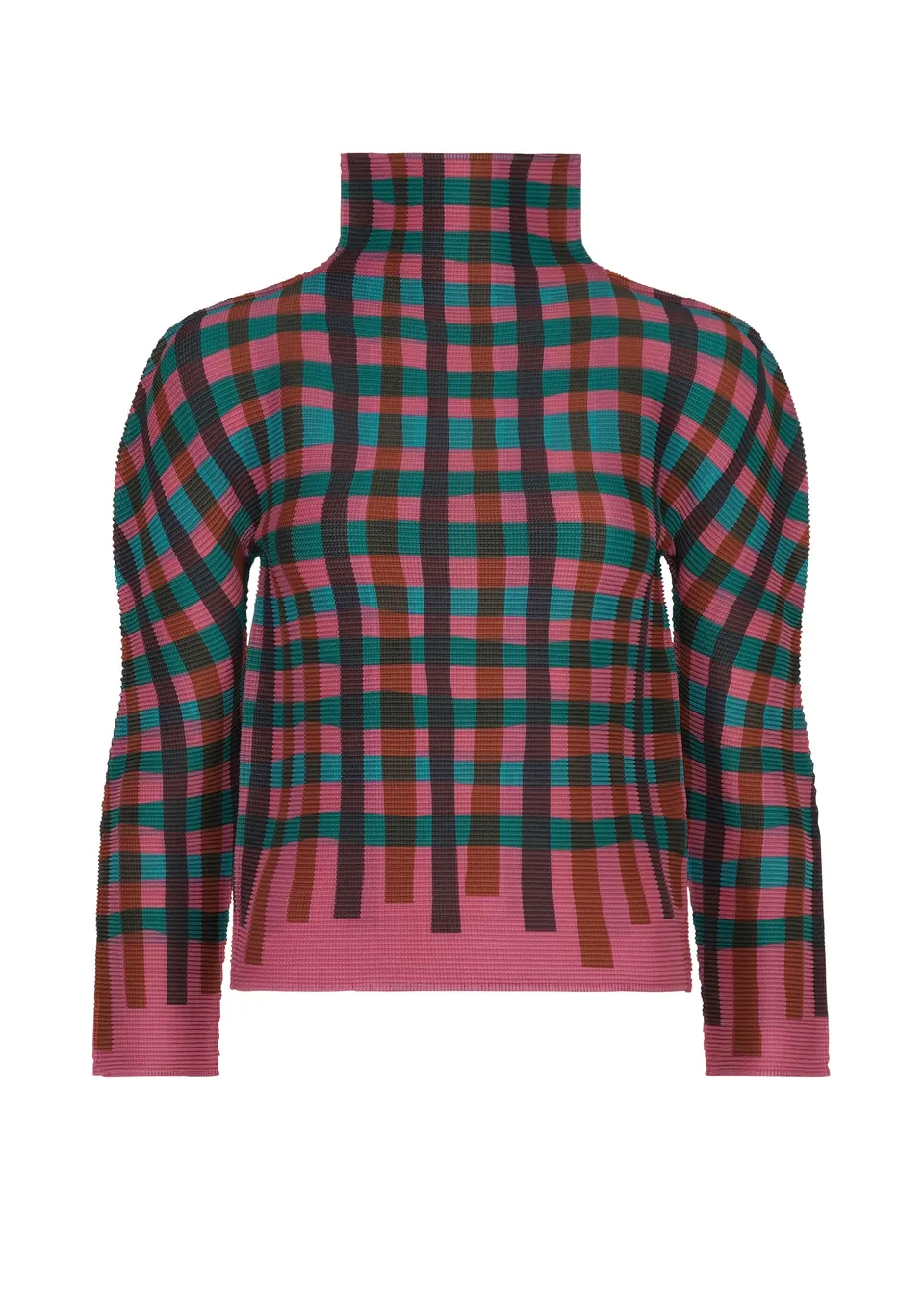 Issey Miyake Tape Check top pink-hued stretch plisé
