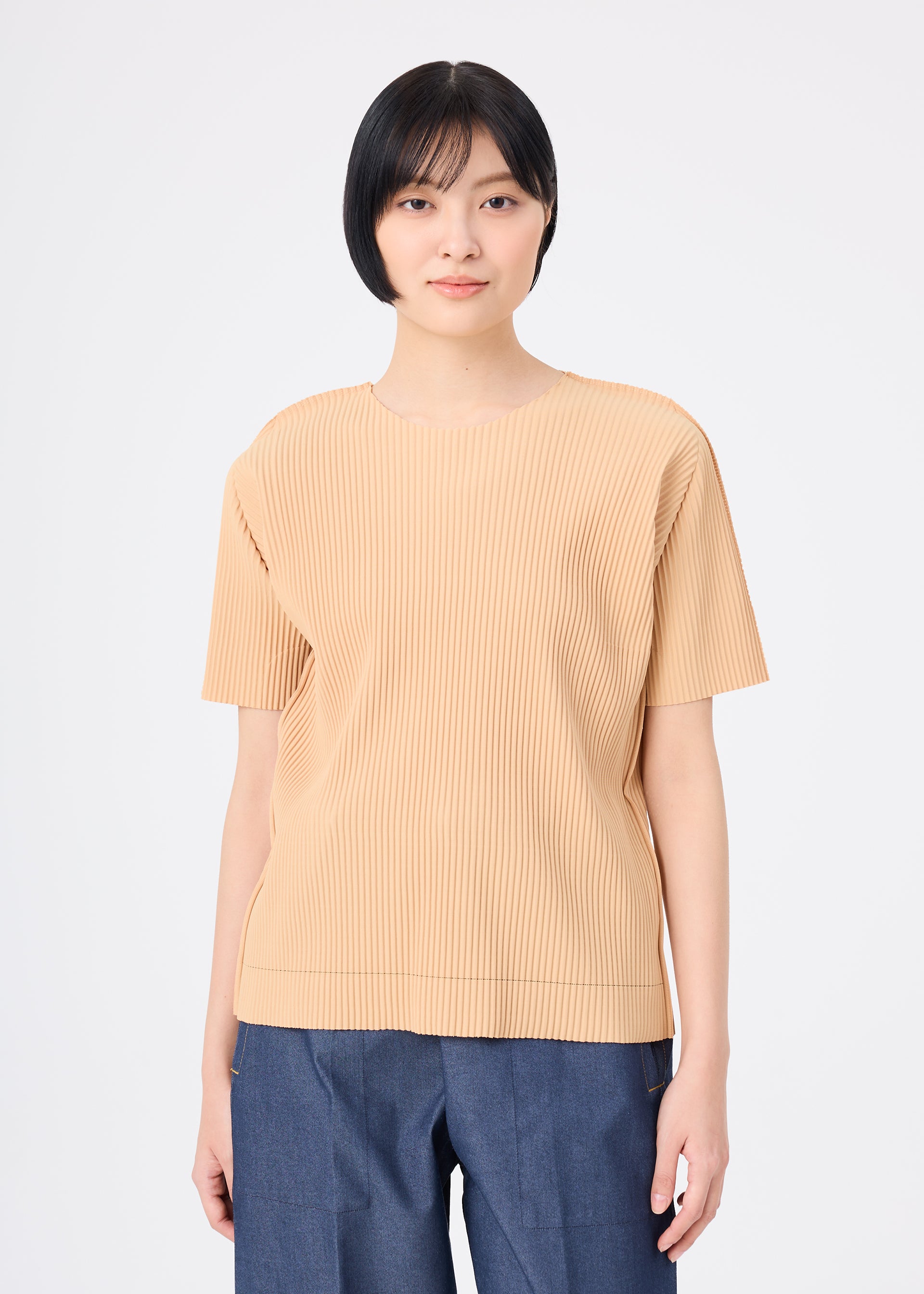 Issey Miyake Fine Knit Pleats Color 1 top camel lehký