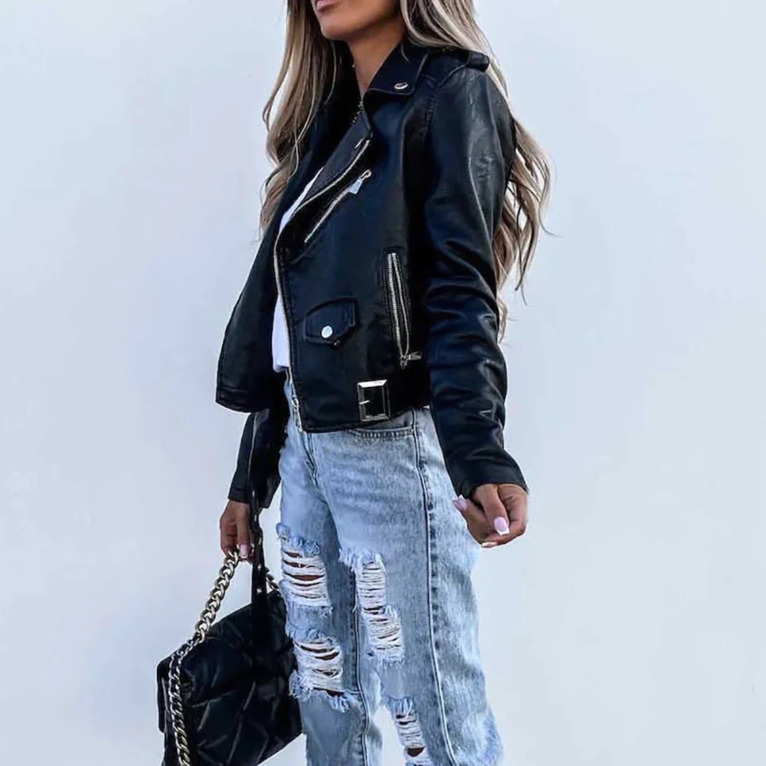 Norielle Biker koženková bunda černá krátká rock