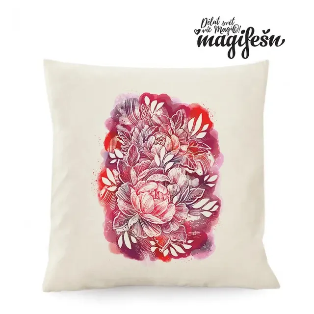 Magifešn Pivoňky povlak 50x50 malinový Fairtrade