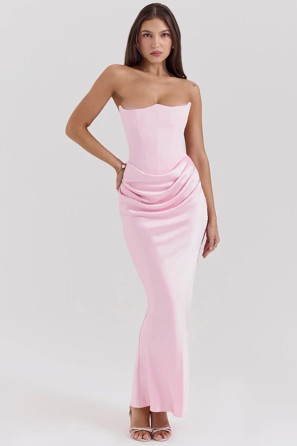 Norielle dlouhé bustier šaty růžové drapované