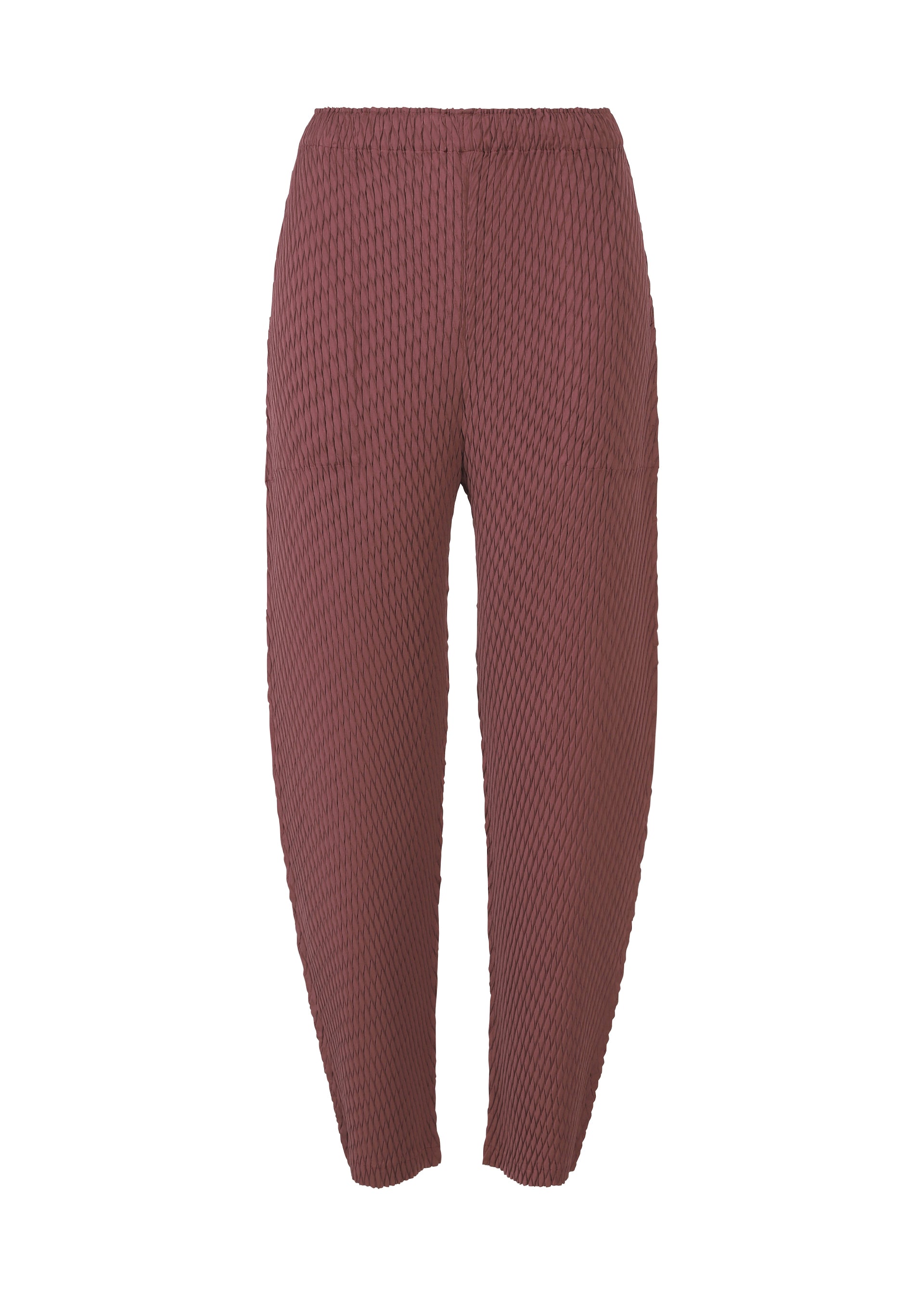 Issey Miyake Sleek Pleats kalhoty světle šedé saténové